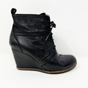 Biala Womens Black Leather Wedge Heel Side Zip Rubber Sole Bootie Size 6.5 US 37